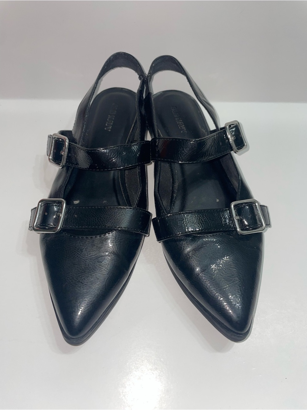Old Navy Black Pointed Slingback Double Buckle Straps Flats Women’s Size 8